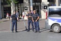 Police officers guarding the road during bomb threat