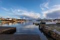 Lillesand, Norway - November 10, 2017: View of the harbour ocean and sky. Seen from Lillesand City.