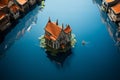 Lilliputian homes encircle a peaceful miniature water feature