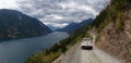 Mazda SUV driving on a Dirt Road in the Mountain Valley