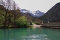 Lillooet lake on the foot of mountain Royalty Free Stock Photo