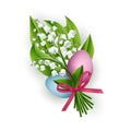 Lilly of the Valley flowers with Easter eggs. Vector Royalty Free Stock Photo