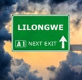 LILONGWE road sign against clear blue sky