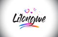 Lilongwe Welcome To Word Text with Love Hearts and Creative Handwritten Font Design Vector