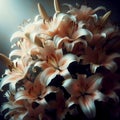 Lily bouquet with dramatic side light. Flowers and plants in spring. AI generated