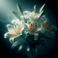 Lily bouquet with dramatic side light. Flowers and plants in spring. AI generated