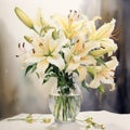Lily Bowl Delicate Watercolor Painting By Nike In Paul Hedley Style