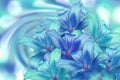 Lily bright blue-turquoise on turquoise background. floral collage. flower composition. For design.