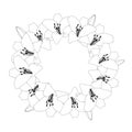 Lily Flower Outline Wreath isolated on White Background. Vector Illustration