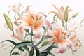 Lily flowers. Floral background with lilies illustration. Beautiful botanic lily flower oil paint illustration, AI Generated