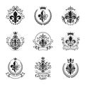 Lily Flowers Royal symbols emblems set. Heraldic Coat of Arms de