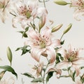 Lily flowers seamless pattern, gentle, white flowers.Generative AI Illustration