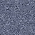 Lily flowers textured emboss 3d blue pattern. Floral embossed tropical background. Grunge backdrop. 3d lilies, hibiscus flowers,