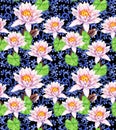 Lily flowers - waterlily, decorative ethnic design. Seamless floral pattern. Watercolor