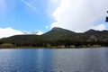 Lily Lake lined with trees and mountains in the Rocky Mountain National Park, Colorado Royalty Free Stock Photo