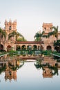 The Lily Pond and historic architecture at Balboa Park, in San Diego, California