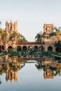 The Lily Pond and historic architecture at Balboa Park, in San Diego, California