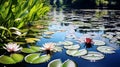 A lily pond with lilies floating on the water, AI Generative