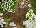 Lily of the valley, lilac and rope Royalty Free Stock Photo