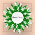 Lily of the valley wreath for spring greeting, round design frame Royalty Free Stock Photo