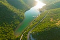 Lim bay in Istria with oyster farm between mountains Royalty Free Stock Photo