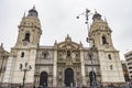 Lima Cathedral and architecture around Plaza Mayor in downtown Lima, Peru