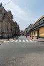 LIMA, PERU - APRIL 15, 2013: Empty Street in Lima, Peru. Palace on the righ