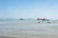 LIMA, PERU - APRIL 12, 2013: South Pacific Ocean Coastline with Ships and Yachts Royalty Free Stock Photo