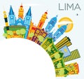 Lima Peru City Skyline with Color Buildings, Blue Sky and Copy S