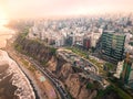 LIMA, PERU - December,12, 2018: Aerial of buildings of downtown Miraflores in Lima