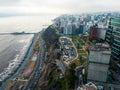 LIMA, PERU - December,12, 2018: Aerial of buildings of downtown Miraflores in Lima