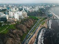 LIMA, PERU - December,12, 2018: Aerial of buildings of downtown Miraflores in Lima