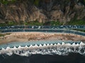 LIMA, PERU - December,12, 2018: Aerial of buildings of downtown Miraflores in Lima