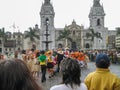 Folk dancers in front of Cathedral Basilica, Lima, Peru