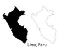 Lima, Peru. Detailed Country Map with Location Pin on Capital City.