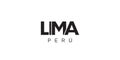 Lima in the Peru emblem. The design features a geometric style, vector illustration with bold typography in a modern font. The