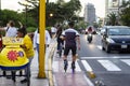 Hispanic man on roller skates at Malecon de la Costa Verde