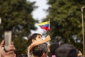 Lima, Lima / Peru - February 2 2019: Kid holding Venezuelan flag in protest against Nicolas Maduro