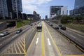 Symmetrical view of `Via Expresa` highway and metropolitan bus