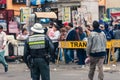 Lima / Peru Jun 13.2008: Peruvian Policeman in the uniform controlling the traffic on the street Royalty Free Stock Photo