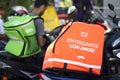 Rappi, Uber eats and Glovo boxes in bikes