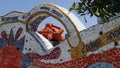 Tiled bench and love statue in the Love park in Lima Royalty Free Stock Photo