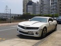 White Chevrolet Camaro SS with black lines, Lima Royalty Free Stock Photo