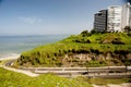 Lima, Peru - Beautiful view of Lima coastline from Miraflores district.route and luxury apartment blue sky background Royalty Free Stock Photo