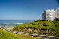 Lima, Peru - Beautiful view of Lima coastline from Miraflores district.route and luxury apartment blue sky background Royalty Free Stock Photo