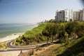 Lima, Peru - May, 2019: Beautiful view of Lima coastline from Miraflores district.route and luxury apartment blue sky background Royalty Free Stock Photo