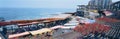 LIMA, PERU - May 2016: Panoramic view of Larcomar shopping center and the Miraflores coast - Lima, Peru Royalty Free Stock Photo