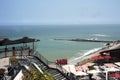 LIMA, PERU Panoramic view of Larcomar shopping center and the Miraflores coast - Lima, Peru Royalty Free Stock Photo