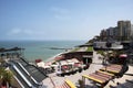 LIMA, PERU : Panoramic view of Larcomar shopping center and the Miraflores coast - Lima, Peru Royalty Free Stock Photo