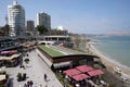 LIMA, PERU - Panoramic view of Larcomar shopping center and the Miraflores coast - Lima, Peru Royalty Free Stock Photo